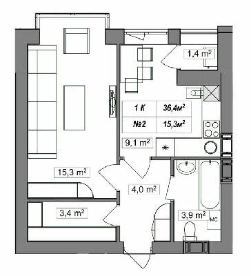 1-комнатная 36.4 м² в ЖК Гудвил от 24 250 грн/м², с. Хотов