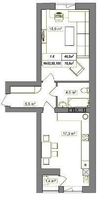1-комнатная 46.9 м² в ЖК Гудвил от 24 250 грн/м², с. Хотов