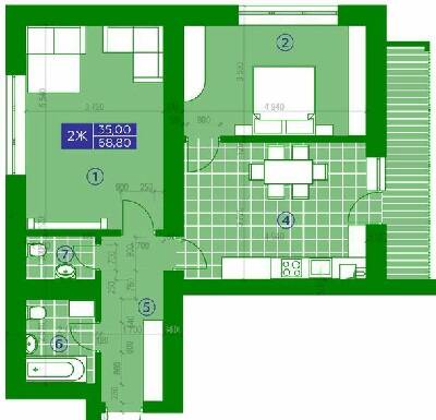 2-кімнатна 68.8 м² в ЖК Квартал Парковий від 16 950 грн/м², м. Обухів
