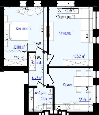 2-кімнатна 55.38 м² в ЖК Viking Home від 19 000 грн/м², м. Ірпінь