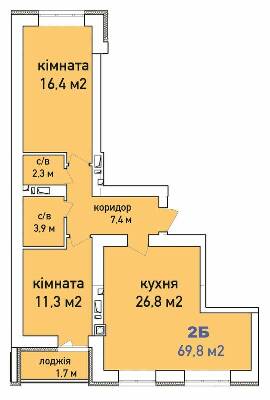 2-комнатная 69.8 м² в ЖК Синергия Сити (Kvartal Group) от 21 000 грн/м², г. Ирпень