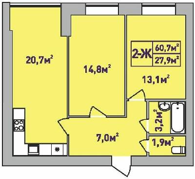 2-комнатная 60.7 м² в ЖК Центральный-Премиум от 32 200 грн/м², г. Ирпень