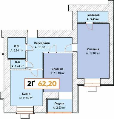 2-кімнатна 62.2 м² в ЖК Continent від 23 900 грн/м², м. Буча