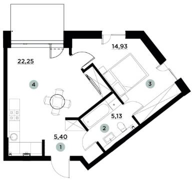 1-комнатная 47.71 м² в ЖК PARKTOWN от 18 500 грн/м², пгт Гостомель
