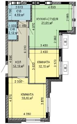 2-комнатная 70.51 м² в ЖК Найкращий квартал-2 от 21 000 грн/м², пгт Гостомель