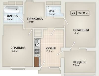 2-кімнатна 60.3 м² в ЖК HydroPark DeLuxe від 23 500 грн/м², Івано-Франківськ