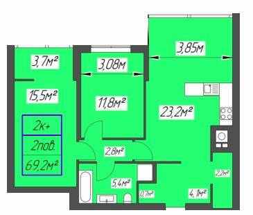 2-комнатная 69.2 м² в ЖК Millennium от 13 800 грн/м², Ивано-Франковск