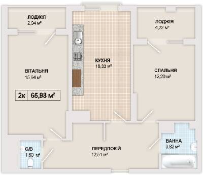 2-комнатная 65.98 м² в ЖК Sonata от 16 300 грн/м², Ивано-Франковск