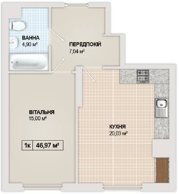 1-кімнатна 46.97 м² в ЖК Sonata від 15 800 грн/м², Івано-Франківськ