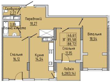 3-кімнатна 88.72 м² в ЖК Sonata від 15 800 грн/м², Івано-Франківськ