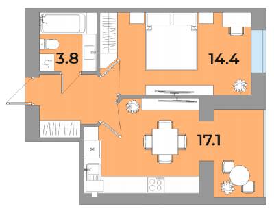 1-комнатная 39.8 м² в ЖК Яровиця Life от 12 750 грн/м², г. Калуш