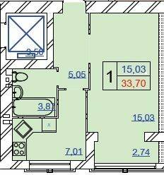 1-комнатная 33.7 м² в ЖК Grand Royal от 18 500 грн/м², Хмельницкий