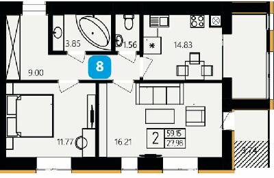 2-кімнатна 59.15 м² в ЖК River Park від 18 000 грн/м², Хмельницький