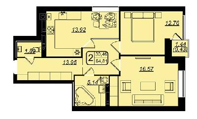 2-комнатная 64.81 м² в ЖК Golden House от 29 200 грн/м², Винница