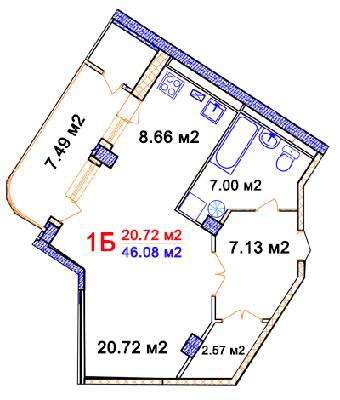 1-комнатная 46.08 м² в ЖК Комфорт от 14 000 грн/м², Винница