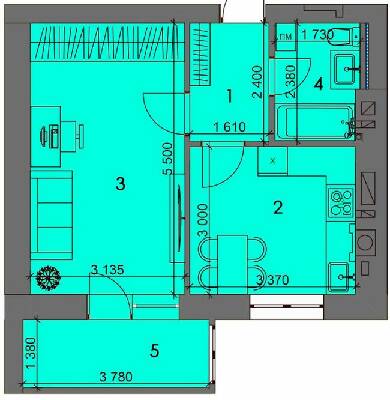 1-комнатная 40.45 м² в ЖК Пейзажи Волыни от 18 000 грн/м², г. Нововолынск