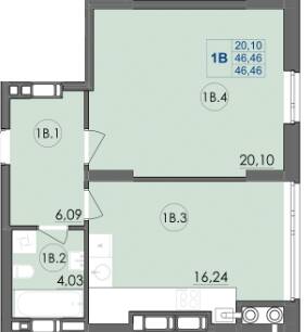 1-комнатная 46.46 м² в ЖК Panorama от 16 500 грн/м², Луцк