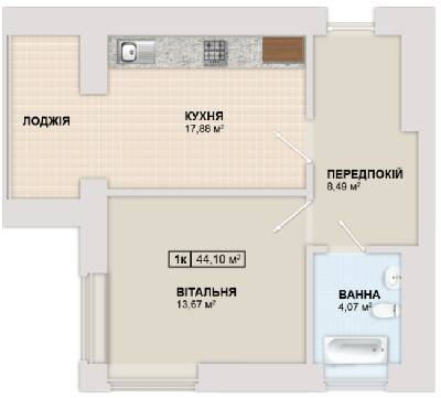 1-кімнатна 44.1 м² в ЖК Містечко Козацьке від 13 800 грн/м², Івано-Франківськ