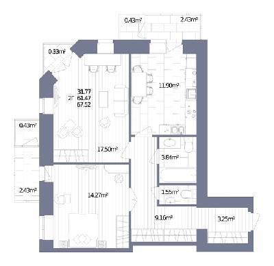 2-кімнатна 67.52 м² в ЖК Oliva від 15 500 грн/м², м. Горишні Плавні