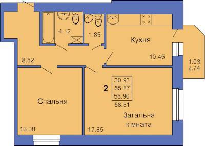 2-кімнатна 58.61 м² в ЖК на пл. Павленківська, 3В від 22 000 грн/м², Полтава