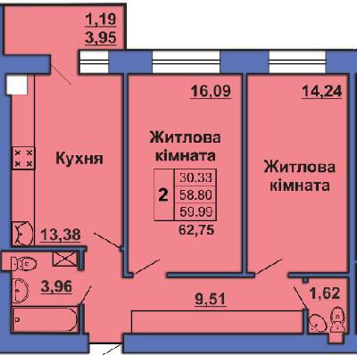 2-кімнатна 62.8 м² в ЖК на вул. Великотирнівська, 4А від 24 000 грн/м², Полтава