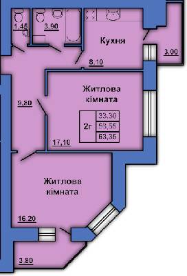 2-комнатная 63.35 м² в ЖК на ул. Степного Фронта, 20 от 24 000 грн/м², Полтава