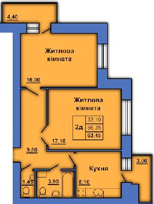 2-кімнатна 63.45 м² в ЖК на вул. Степового Фронту, 20 від 24 000 грн/м², Полтава