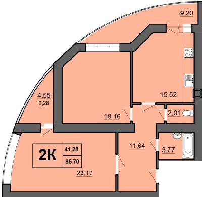 2-кімнатна 85.7 м² в ЖК Europa Haus від 21 550 грн/м², Рівне