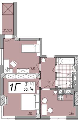 2-кімнатна 55.74 м² в ЖК Олімп від 18 200 грн/м², Рівне