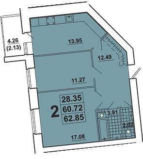 2-кімнатна 62.85 м² в ЖК Галичина від 18 000 грн/м², Тернопіль