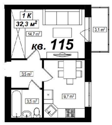 1-комнатная 32.3 м² в ЖК Амстердам от 16 300 грн/м², с. Белогородка