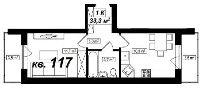 1-комнатная 33.3 м² в ЖК Амстердам от 16 300 грн/м², с. Белогородка