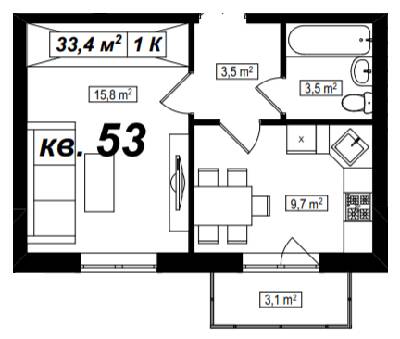 1-кімнатна 33.4 м² в ЖК Амстердам від 16 300 грн/м², с. Білогородка