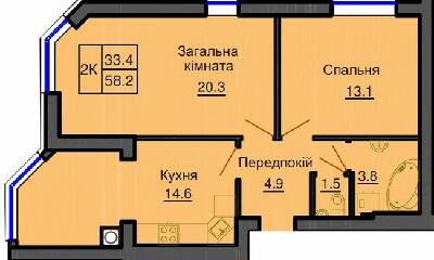 2-кімнатна 58.2 м² в ЖК Софія Резіденс від 33 000 грн/м², с. Софіївська Борщагівка