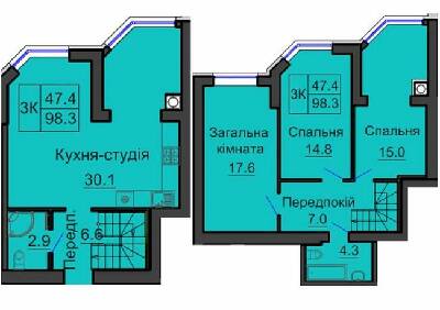Дворівнева 98.3 м² в ЖК Софія Резіденс від 29 000 грн/м², с. Софіївська Борщагівка