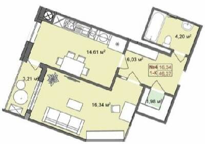 1-кімнатна 46.37 м² в ЖК RedWood від 24 900 грн/м², смт Брюховичі