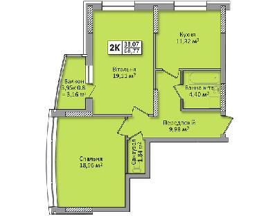 2-комнатная 68.77 м² в ЖК по ул. Ю. Кондратюка от 24 000 грн/м², Киев