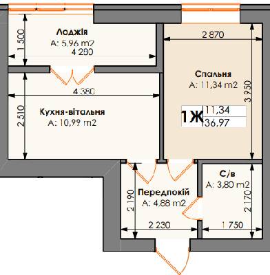 1-комнатная 36.97 м² в ЖК Бургундия от 24 650 грн/м², г. Ирпень