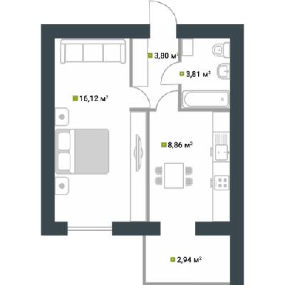 1-комнатная 35.53 м² в ЖК Idilika от 21 850 грн/м², г. Буча