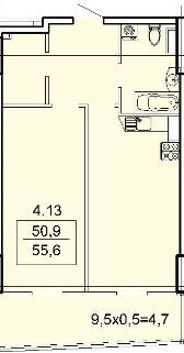 1-комнатная 55.34 м² в Апарт-комплекс Калипсо от 35 650 грн/м², Одесса