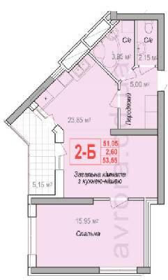 2-комнатная 53.55 м² в ЖК Аврора от 20 050 грн/м², Одесса