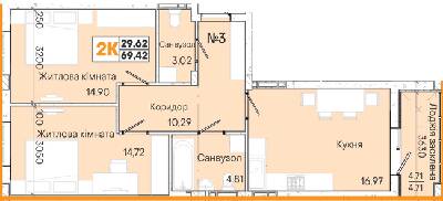 2-кімнатна 69.42 м² в ЖК Акварель-7 від 18 500 грн/м², Одеса