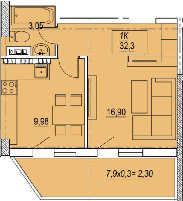 1-кімнатна 32.3 м² в ЖК Олексіївський від 20 700 грн/м², Одеса