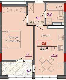 1-кімнатна 44.9 м² в ЖК Монблан від 31 000 грн/м², Одеса