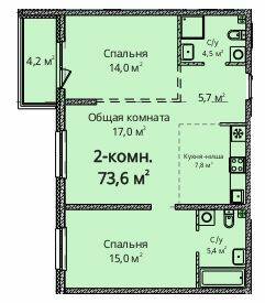 2-комнатная 73.6 м² в ЖК Скай Сити Плюс от 25 000 грн/м², Одесса