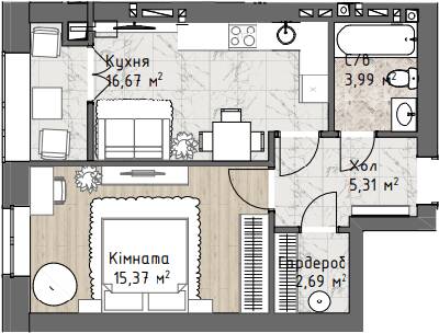 1-кімнатна 44.03 м² в ЖК Чайка Люкс від 20 200 грн/м², Одеса