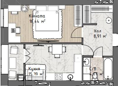1-кімнатна 44.81 м² в ЖК Чайка Люкс від 20 200 грн/м², Одеса