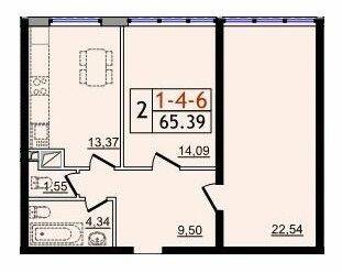 2-комнатная 65.39 м² в ЖК Пятьдесят четвертая жемчужина от 22 050 грн/м², с. Крыжановка