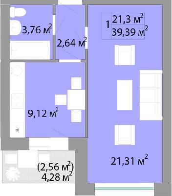 1-кімнатна 39.39 м² в ЖК Акварель-2 від 17 450 грн/м², Одеса