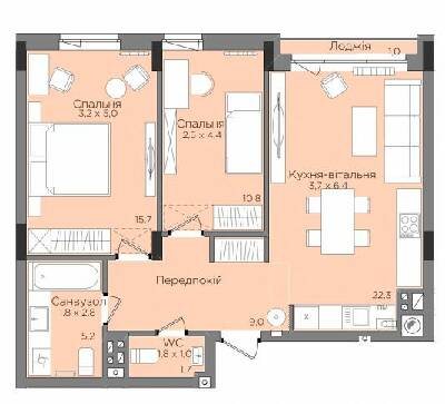 2-комнатная 65.32 м² в ЖК Rubicon Premium от 30 000 грн/м², Львов